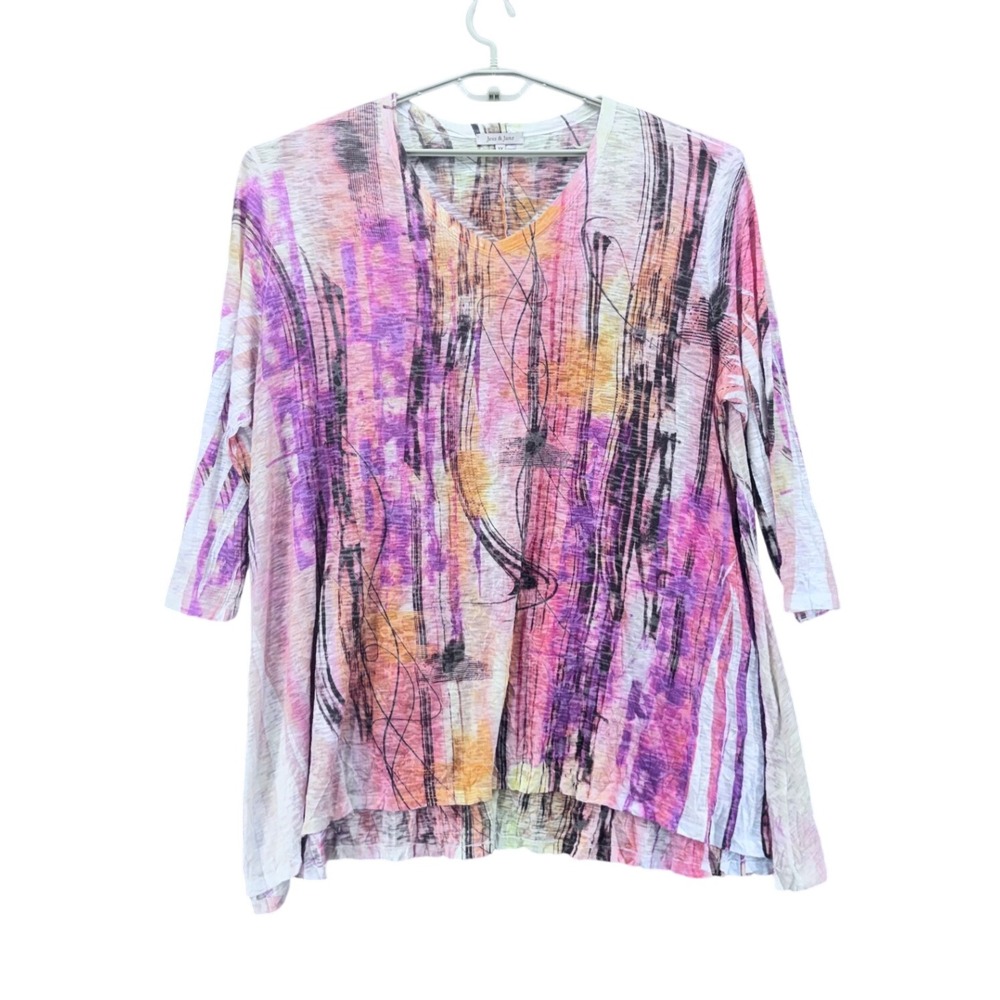 Jess Jane Womans Tunic Top Size 3x Crinkle Abstract Artsy Floral Paint Stroke